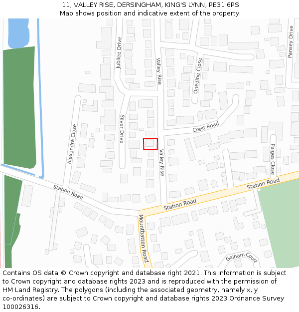 11, VALLEY RISE, DERSINGHAM, KING'S LYNN, PE31 6PS: Location map and indicative extent of plot