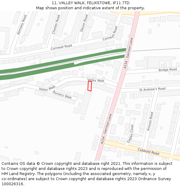 11, VALLEY WALK, FELIXSTOWE, IP11 7TD: Location map and indicative extent of plot