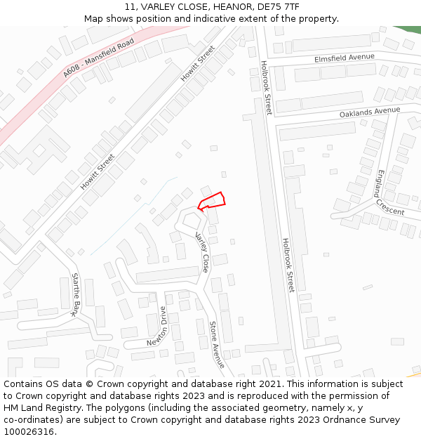 11, VARLEY CLOSE, HEANOR, DE75 7TF: Location map and indicative extent of plot