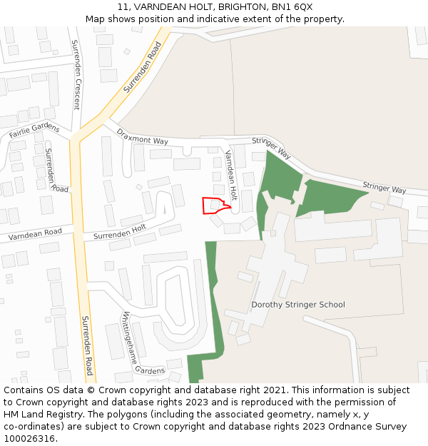 11, VARNDEAN HOLT, BRIGHTON, BN1 6QX: Location map and indicative extent of plot