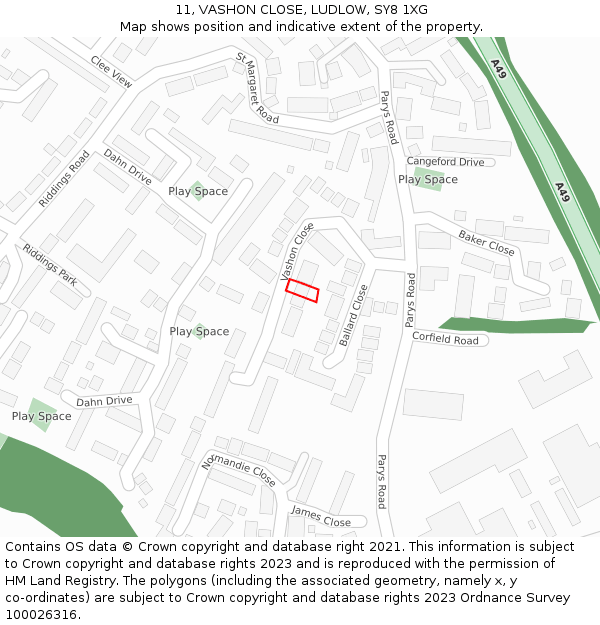 11, VASHON CLOSE, LUDLOW, SY8 1XG: Location map and indicative extent of plot