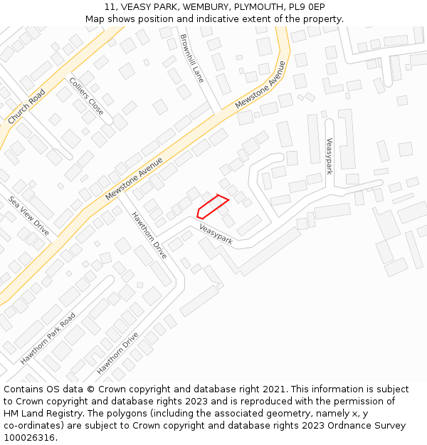 11, VEASY PARK, WEMBURY, PLYMOUTH, PL9 0EP: Location map and indicative extent of plot