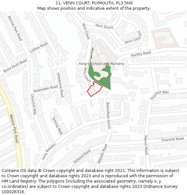 11, VENN COURT, PLYMOUTH, PL3 5NS: Location map and indicative extent of plot