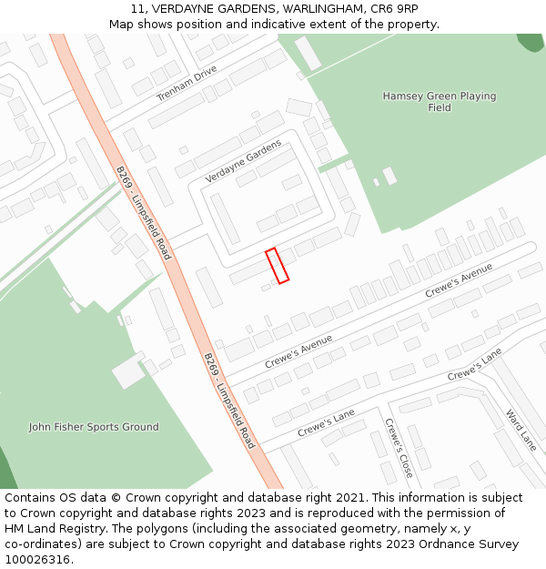 11, VERDAYNE GARDENS, WARLINGHAM, CR6 9RP: Location map and indicative extent of plot