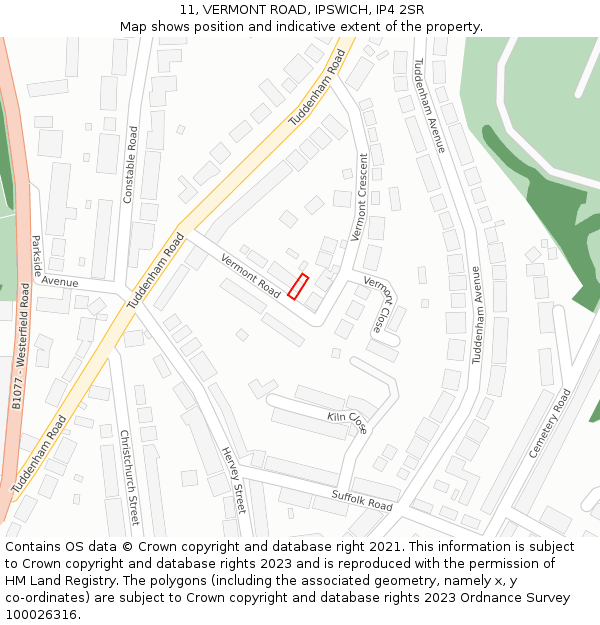 11, VERMONT ROAD, IPSWICH, IP4 2SR: Location map and indicative extent of plot