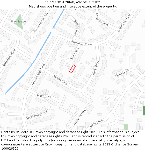 11, VERNON DRIVE, ASCOT, SL5 8TN: Location map and indicative extent of plot