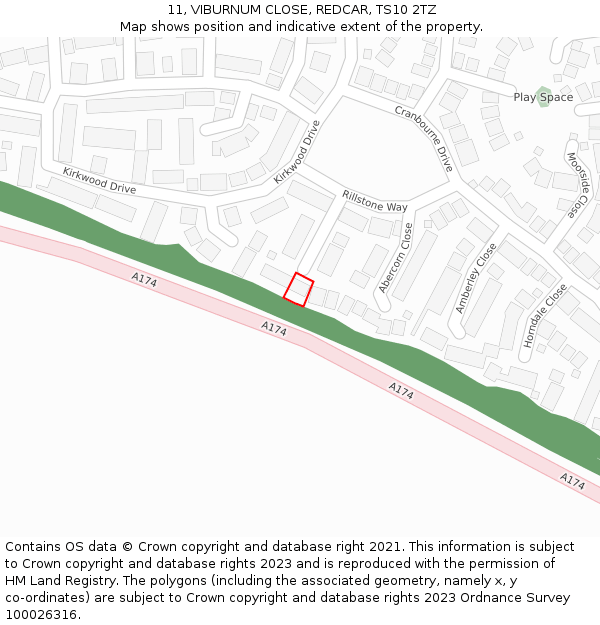 11, VIBURNUM CLOSE, REDCAR, TS10 2TZ: Location map and indicative extent of plot