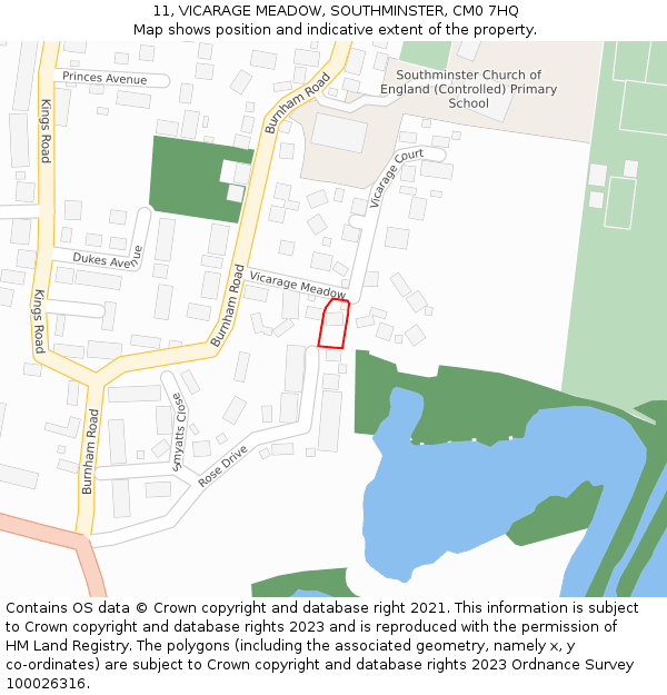 11, VICARAGE MEADOW, SOUTHMINSTER, CM0 7HQ: Location map and indicative extent of plot