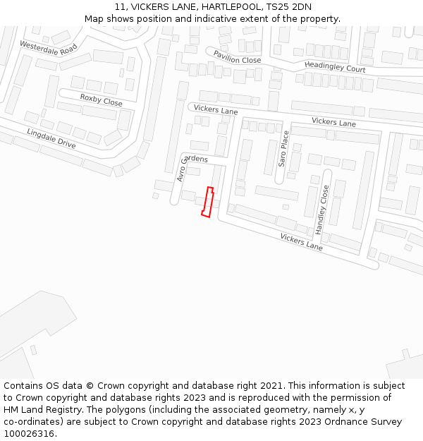 11, VICKERS LANE, HARTLEPOOL, TS25 2DN: Location map and indicative extent of plot