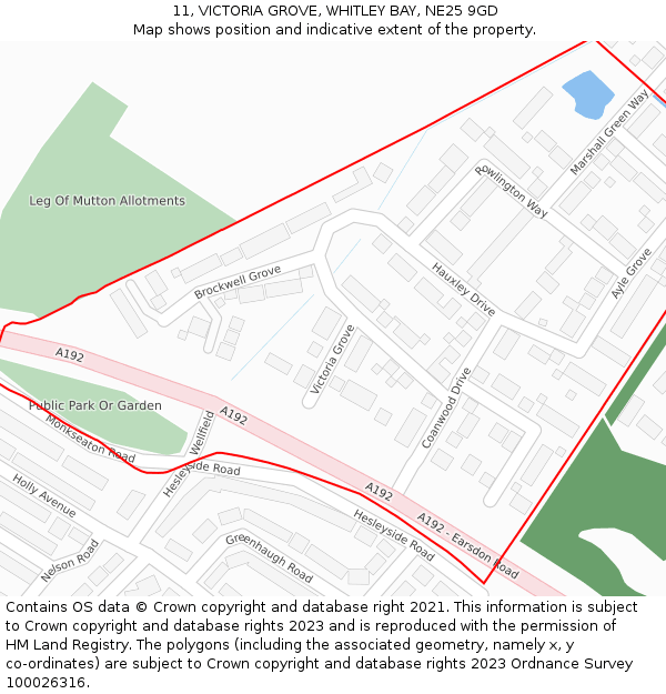 11, VICTORIA GROVE, WHITLEY BAY, NE25 9GD: Location map and indicative extent of plot