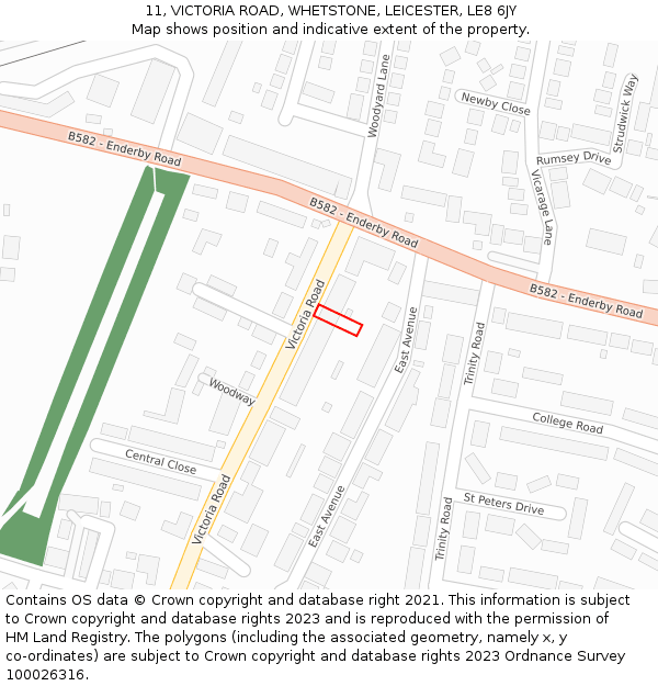 11, VICTORIA ROAD, WHETSTONE, LEICESTER, LE8 6JY: Location map and indicative extent of plot