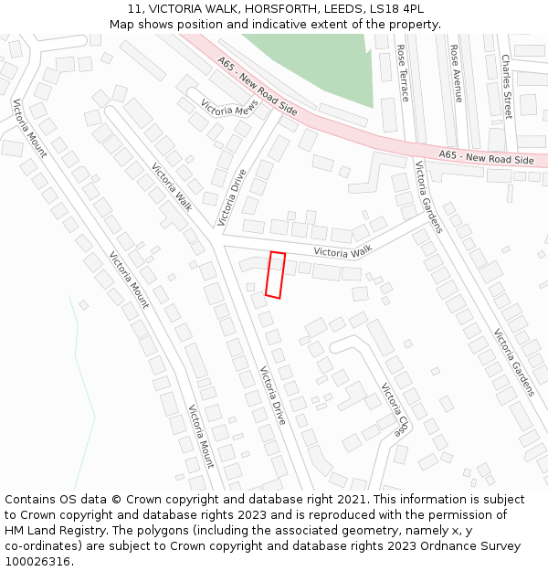 11, VICTORIA WALK, HORSFORTH, LEEDS, LS18 4PL: Location map and indicative extent of plot