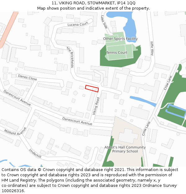 11, VIKING ROAD, STOWMARKET, IP14 1QQ: Location map and indicative extent of plot