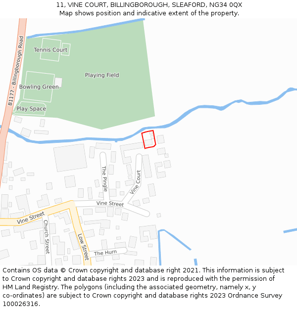 11, VINE COURT, BILLINGBOROUGH, SLEAFORD, NG34 0QX: Location map and indicative extent of plot