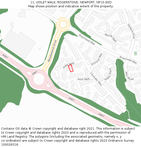11, VIOLET WALK, ROGERSTONE, NEWPORT, NP10 9SD: Location map and indicative extent of plot
