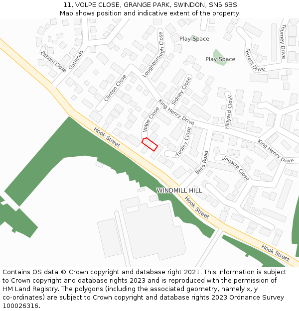 11, VOLPE CLOSE, GRANGE PARK, SWINDON, SN5 6BS: Location map and indicative extent of plot