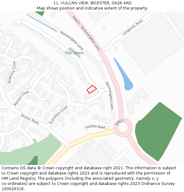 11, VULCAN VIEW, BICESTER, OX26 4AD: Location map and indicative extent of plot