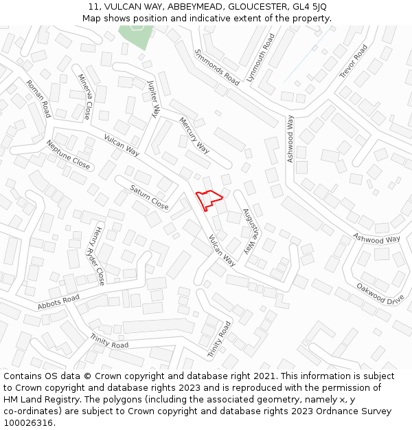 11, VULCAN WAY, ABBEYMEAD, GLOUCESTER, GL4 5JQ: Location map and indicative extent of plot