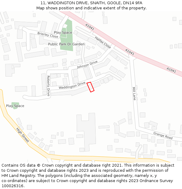 11, WADDINGTON DRIVE, SNAITH, GOOLE, DN14 9FA: Location map and indicative extent of plot