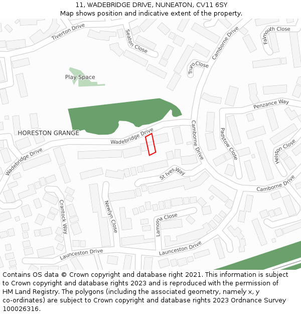 11, WADEBRIDGE DRIVE, NUNEATON, CV11 6SY: Location map and indicative extent of plot