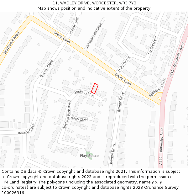 11, WADLEY DRIVE, WORCESTER, WR3 7YB: Location map and indicative extent of plot
