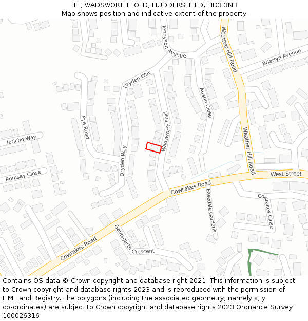 11, WADSWORTH FOLD, HUDDERSFIELD, HD3 3NB: Location map and indicative extent of plot