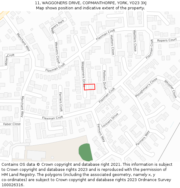 11, WAGGONERS DRIVE, COPMANTHORPE, YORK, YO23 3XJ: Location map and indicative extent of plot