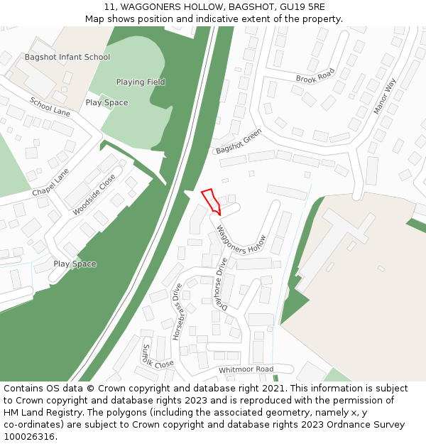 11, WAGGONERS HOLLOW, BAGSHOT, GU19 5RE: Location map and indicative extent of plot