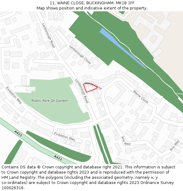 11, WAINE CLOSE, BUCKINGHAM, MK18 1FF: Location map and indicative extent of plot