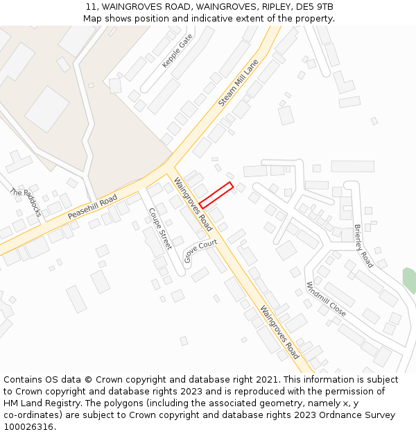 11, WAINGROVES ROAD, WAINGROVES, RIPLEY, DE5 9TB: Location map and indicative extent of plot