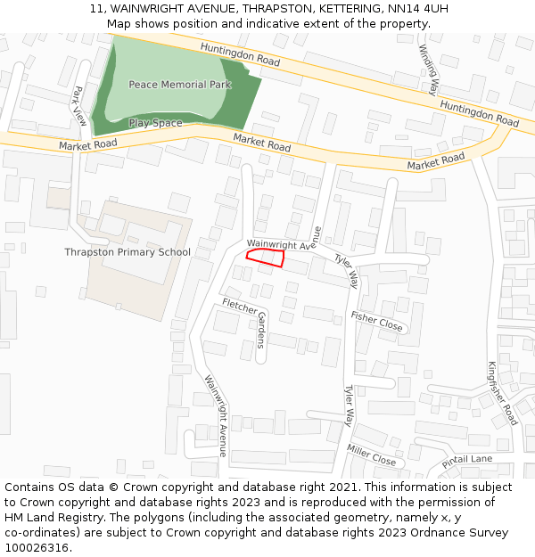 11, WAINWRIGHT AVENUE, THRAPSTON, KETTERING, NN14 4UH: Location map and indicative extent of plot