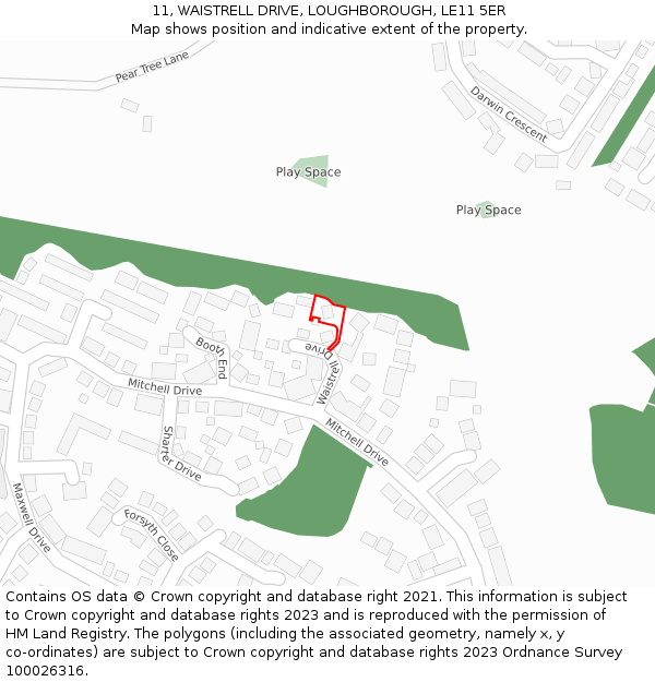 11, WAISTRELL DRIVE, LOUGHBOROUGH, LE11 5ER: Location map and indicative extent of plot