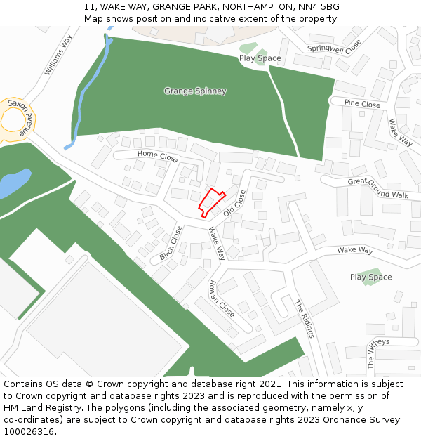 11, WAKE WAY, GRANGE PARK, NORTHAMPTON, NN4 5BG: Location map and indicative extent of plot
