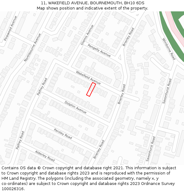 11, WAKEFIELD AVENUE, BOURNEMOUTH, BH10 6DS: Location map and indicative extent of plot