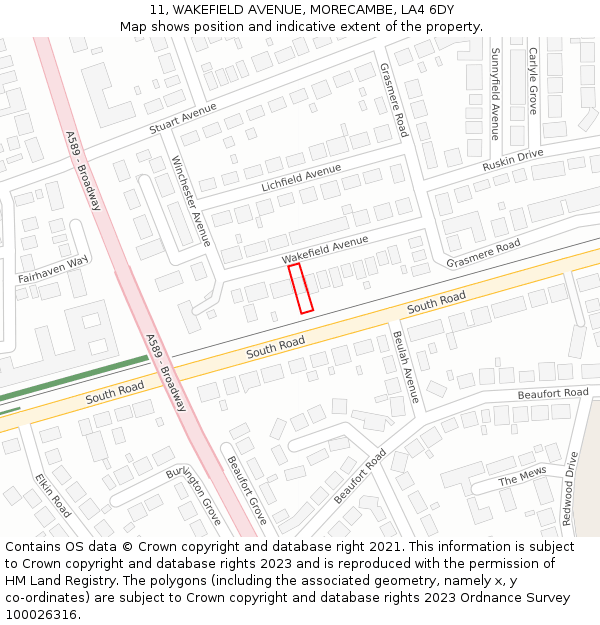 11, WAKEFIELD AVENUE, MORECAMBE, LA4 6DY: Location map and indicative extent of plot