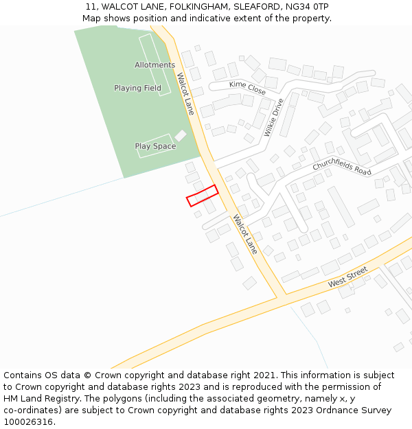 11, WALCOT LANE, FOLKINGHAM, SLEAFORD, NG34 0TP: Location map and indicative extent of plot