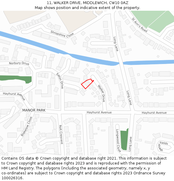 11, WALKER DRIVE, MIDDLEWICH, CW10 0AZ: Location map and indicative extent of plot