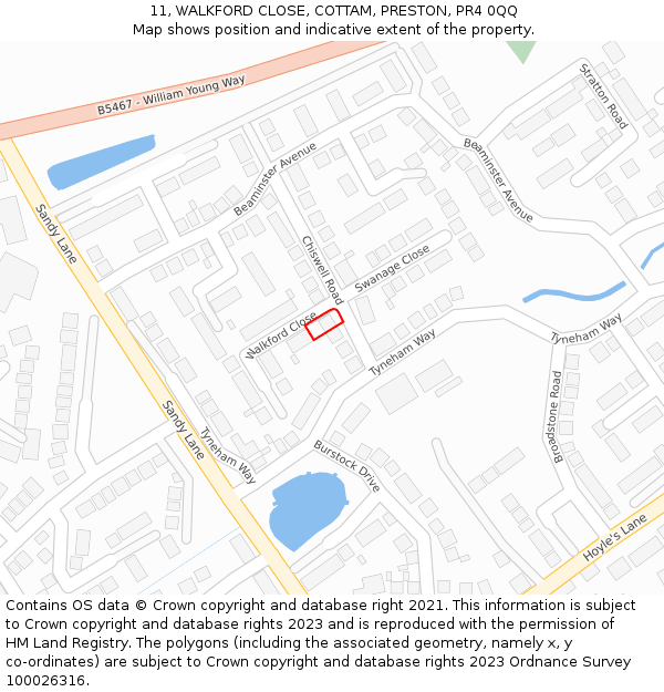 11, WALKFORD CLOSE, COTTAM, PRESTON, PR4 0QQ: Location map and indicative extent of plot