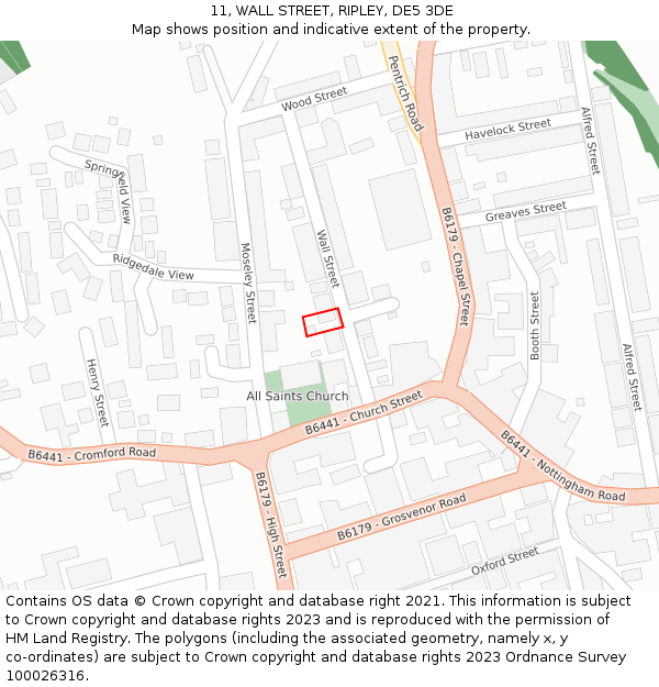 11, WALL STREET, RIPLEY, DE5 3DE: Location map and indicative extent of plot