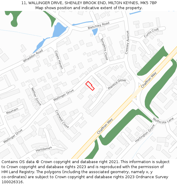 11, WALLINGER DRIVE, SHENLEY BROOK END, MILTON KEYNES, MK5 7BP: Location map and indicative extent of plot