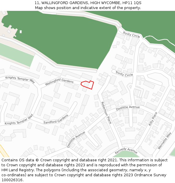 11, WALLINGFORD GARDENS, HIGH WYCOMBE, HP11 1QS: Location map and indicative extent of plot