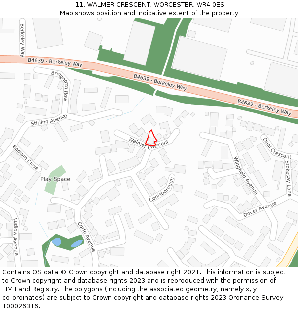 11, WALMER CRESCENT, WORCESTER, WR4 0ES: Location map and indicative extent of plot