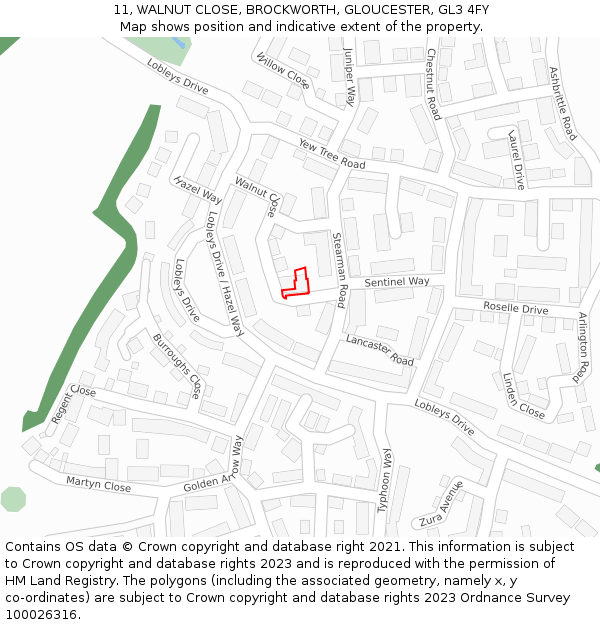 11, WALNUT CLOSE, BROCKWORTH, GLOUCESTER, GL3 4FY: Location map and indicative extent of plot