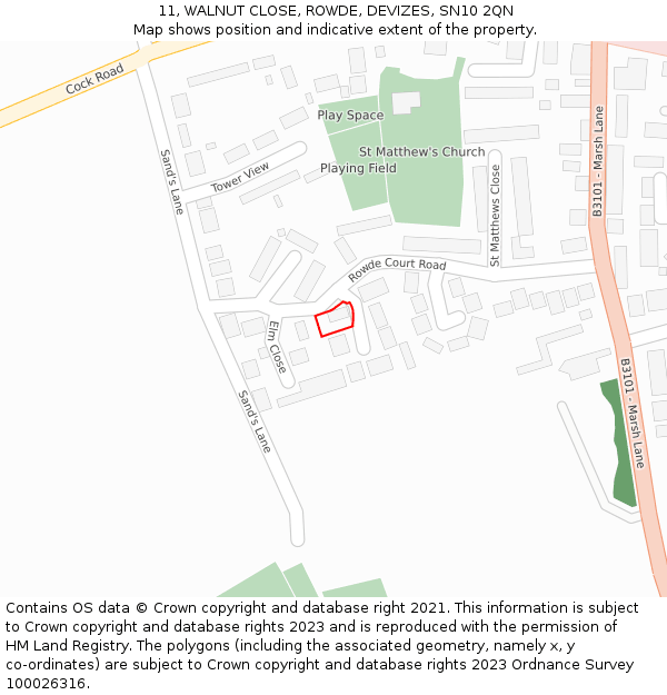 11, WALNUT CLOSE, ROWDE, DEVIZES, SN10 2QN: Location map and indicative extent of plot