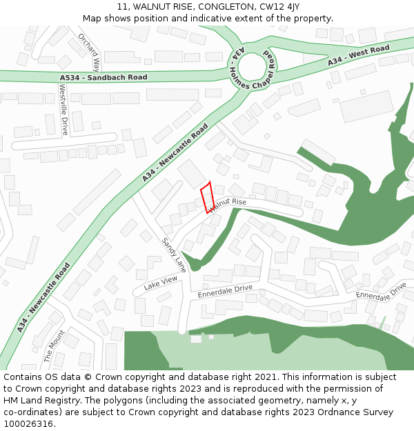 11, WALNUT RISE, CONGLETON, CW12 4JY: Location map and indicative extent of plot