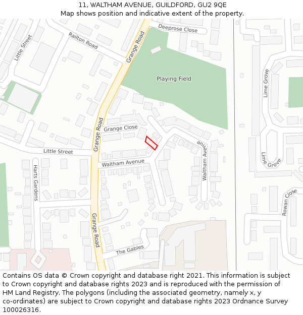 11, WALTHAM AVENUE, GUILDFORD, GU2 9QE: Location map and indicative extent of plot