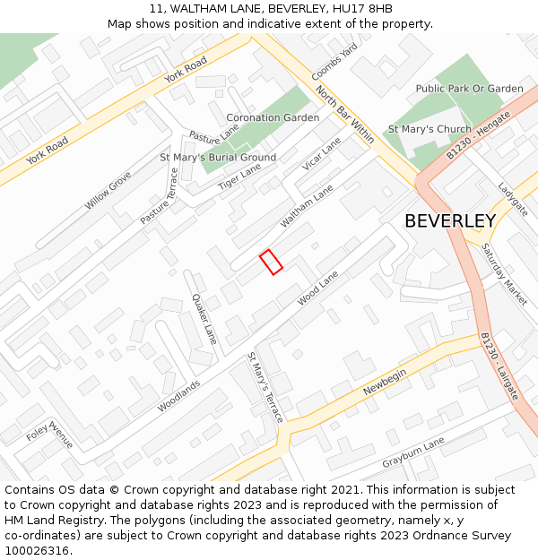 11, WALTHAM LANE, BEVERLEY, HU17 8HB: Location map and indicative extent of plot