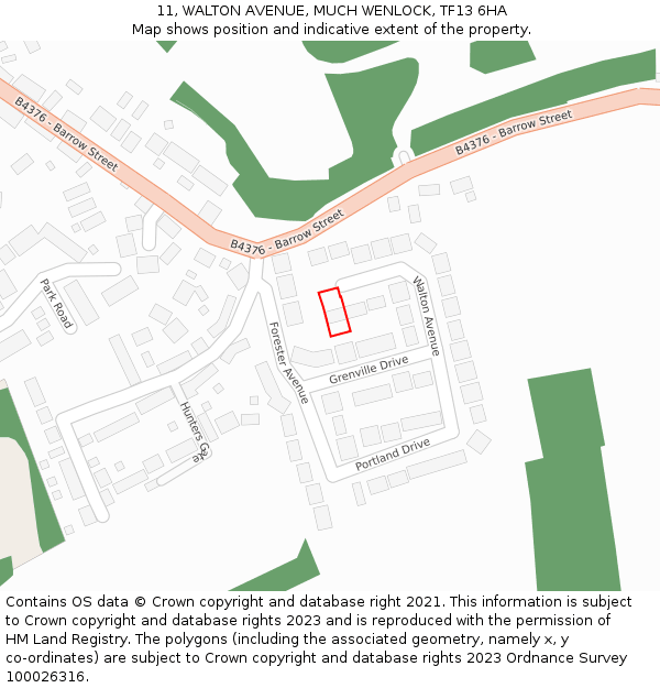 11, WALTON AVENUE, MUCH WENLOCK, TF13 6HA: Location map and indicative extent of plot