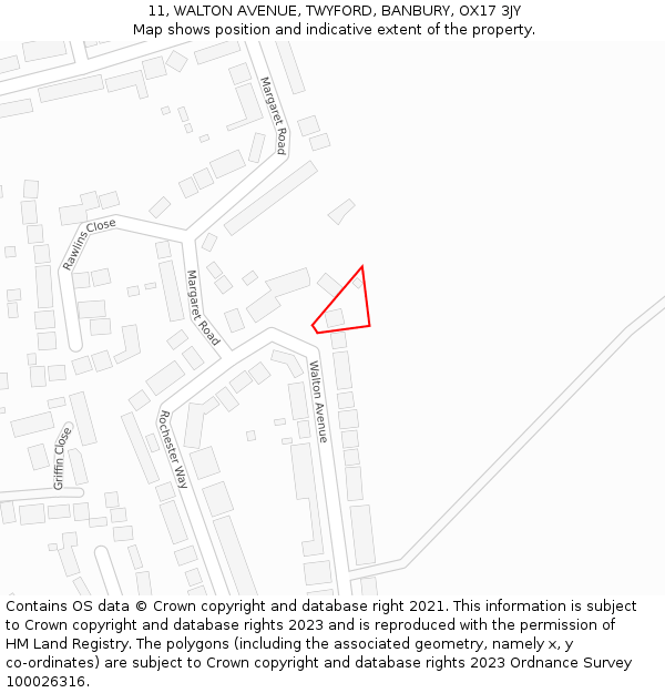 11, WALTON AVENUE, TWYFORD, BANBURY, OX17 3JY: Location map and indicative extent of plot