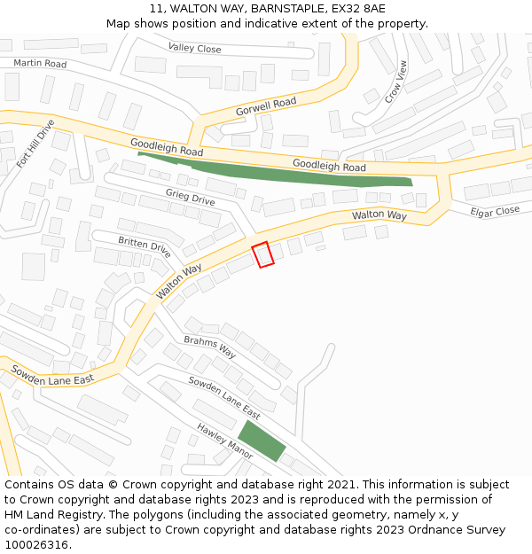 11, WALTON WAY, BARNSTAPLE, EX32 8AE: Location map and indicative extent of plot